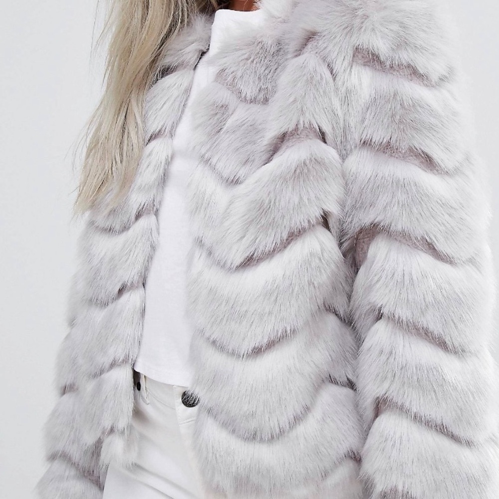 ASOS Faux Fur Chevron Gray Jacket